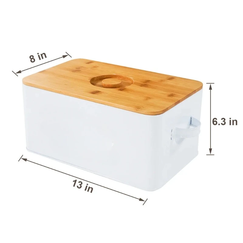 Portable Style Metal Bread Bin Box Food Storage Containers with Bamboo Lid for Home Kitchen & Outdoor Store Food