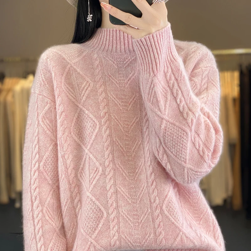 Arrow sweater kasmir wol wanita, Atasan kemeja rajut sol hangat leher O musim gugur/dingin baru 100%