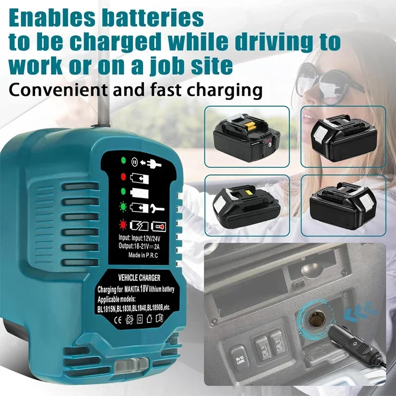 For MAKITA/Milwaukee/Dewalt 18V Lithium Battery Charger Replacement Portable Compact Charger Car Charger with Cigarette Lighter