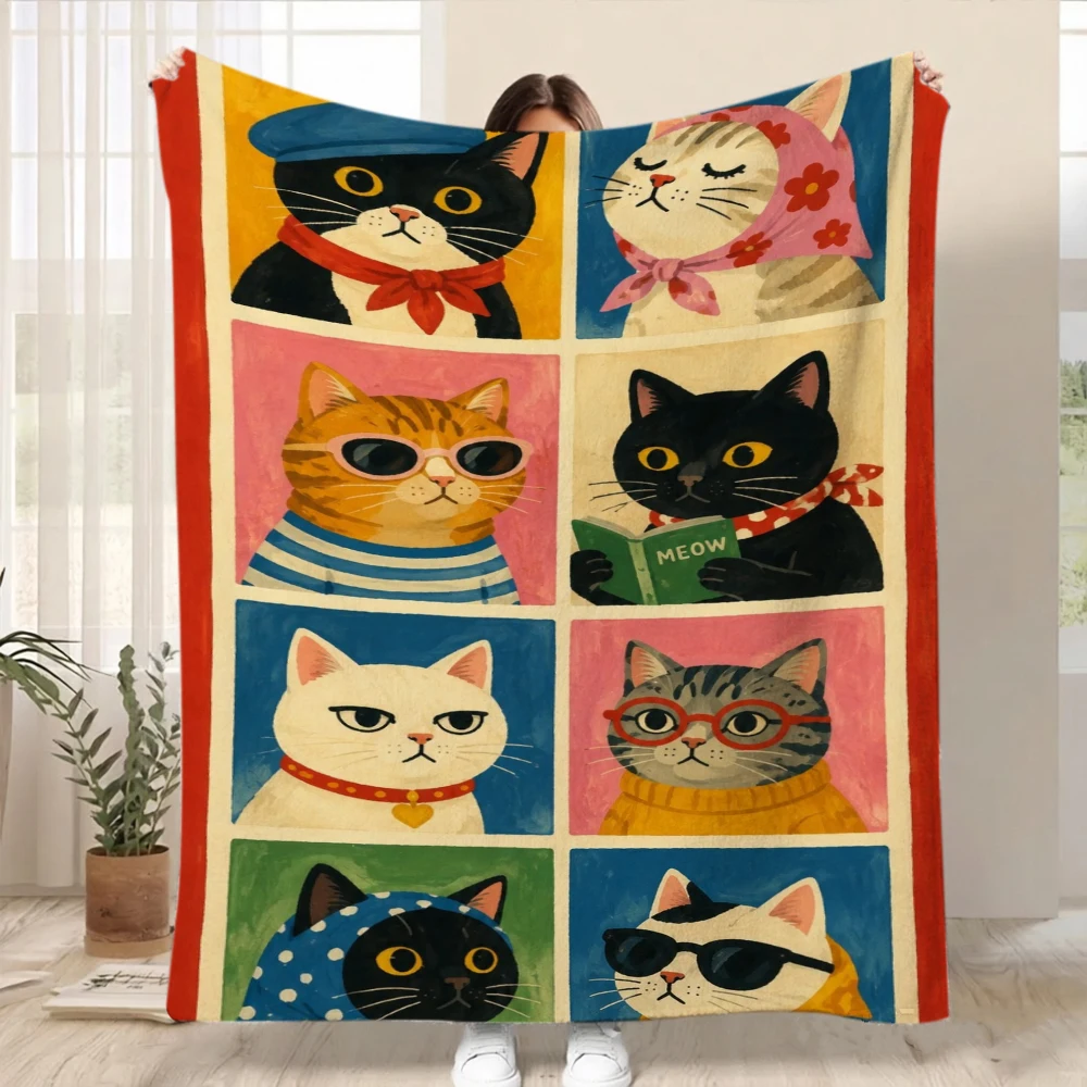 Mystic Black Cat Moon Galaxy Starry Sky Blanket Watercolor Ink Print Soft Cozy Warm Sofa Couch Bed Home Blanket