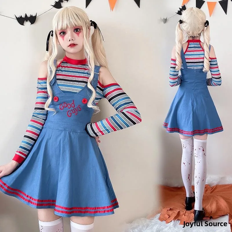 زي تنكري للبالغين، زي دمية مرعبة للهالوين، فستان خادمة، زي مهرج السيرك، ملابس مسرحية تقليدية صينية للنساء #1