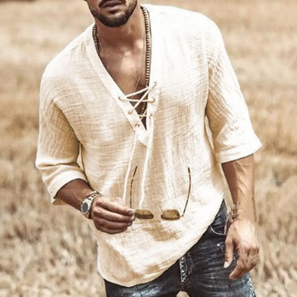 Men\'s White T-shirt Summer Top Casual Shirt Man Blouse Short Sleeve Cotton Linen Shirts Men Loose Shirt Silk