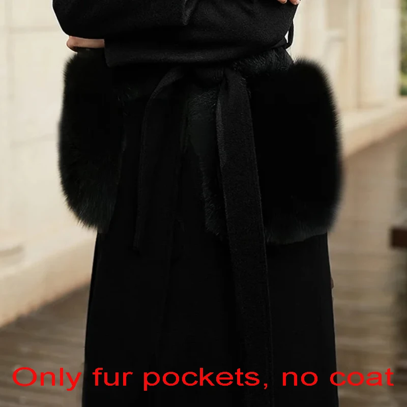 Women\'s coat woolen pocket new 100% real fox fur color matching pocket 9.5*11CM brand bag female towel