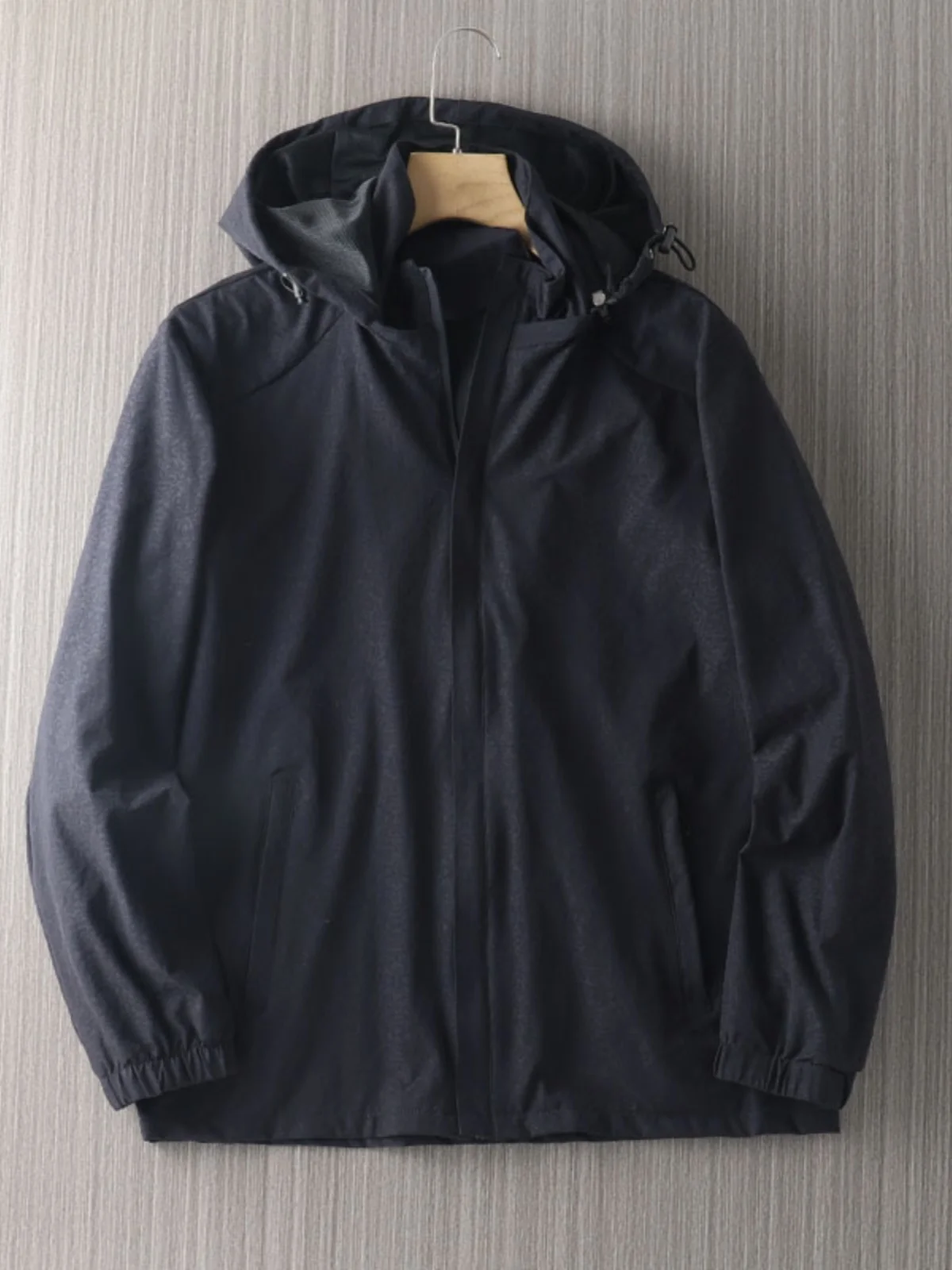 

Textured Color Jaet with Detachable Hat Outdoor Casual Windproof Men's Faion Urban Sle Autumn Long Sve Coat