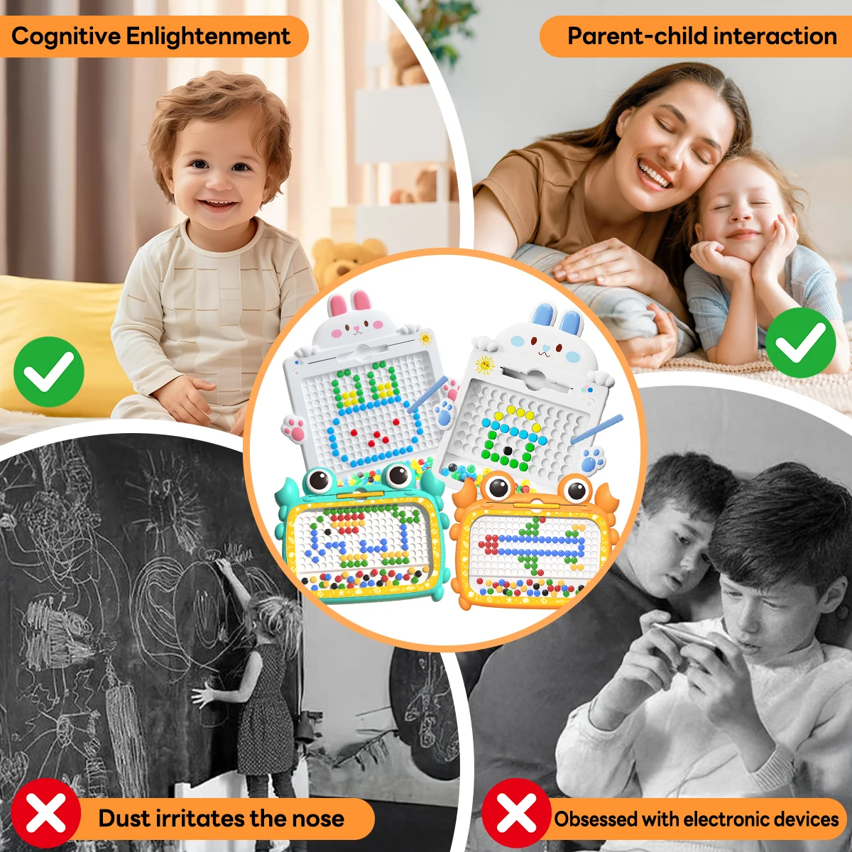 

Магнитная доска для рисования с бусинами для малышей, 20 карточек с узорами, формы кролика и краба, развивающая игрушка Монтессори для детей