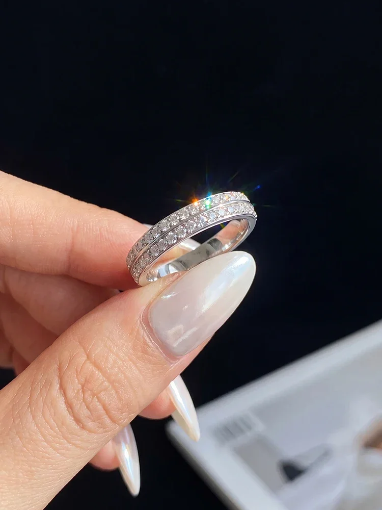 Echte schlichte Doppel-Moissanit-Diamantringe mit Zertifikat für Damen, Jahrestag, Alltag, Party, 925er Sterlingsilber, edler Schmuck – Detail 3