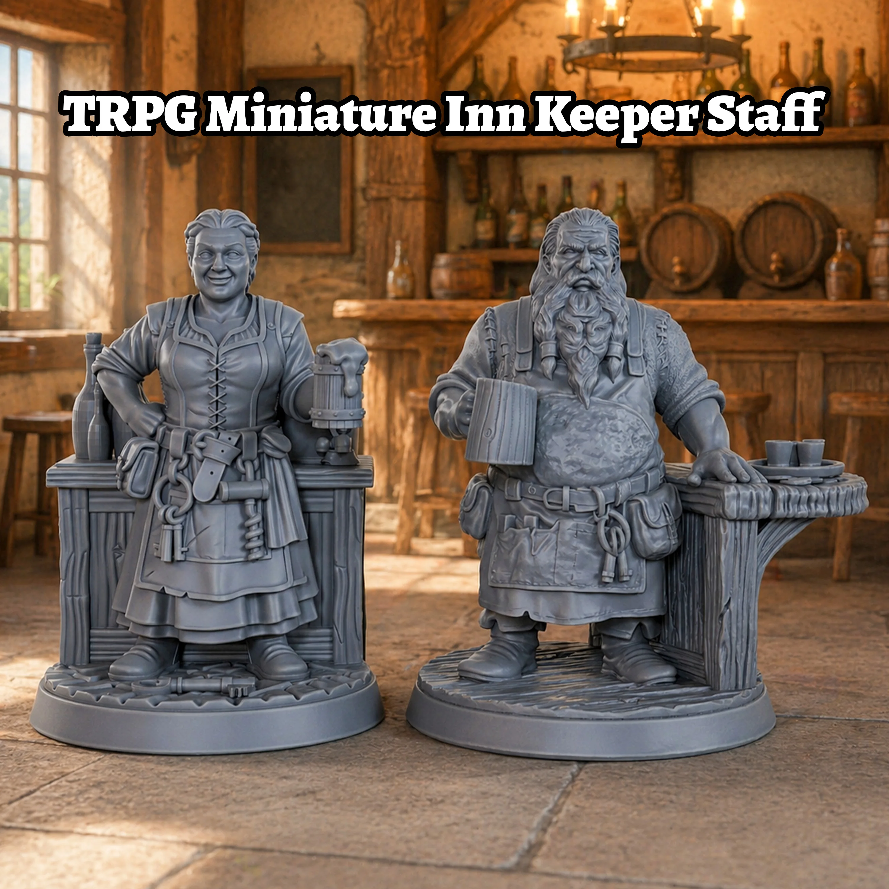 2 figurines miniatures de personnel d'hôtel, personnages de taverne médiévale réalistes, pour créer des scènes de taverne de ville et de marché de village, 25 mm/1:64