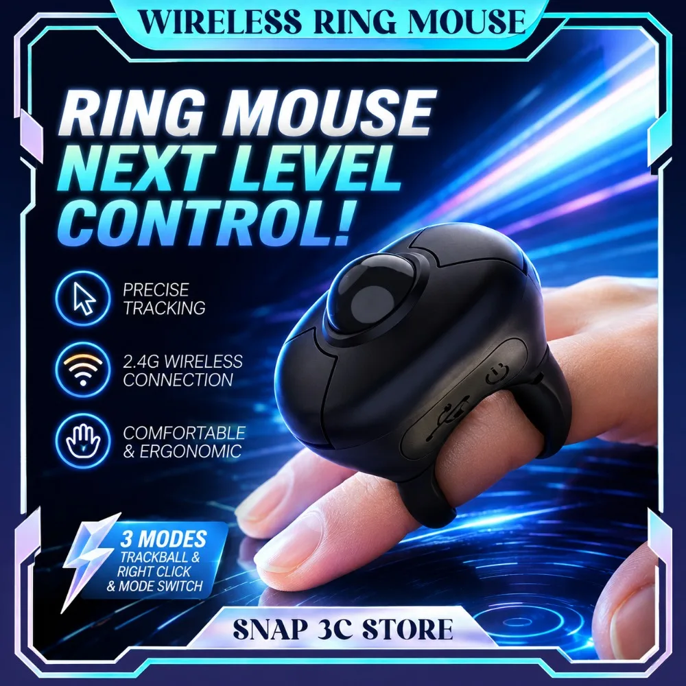 Wireless Trackball Ring Mouse Bluetooth 2.4G Finger Mice TikTok Remote Control Kindle Page Turner for iOS Android PPT Office