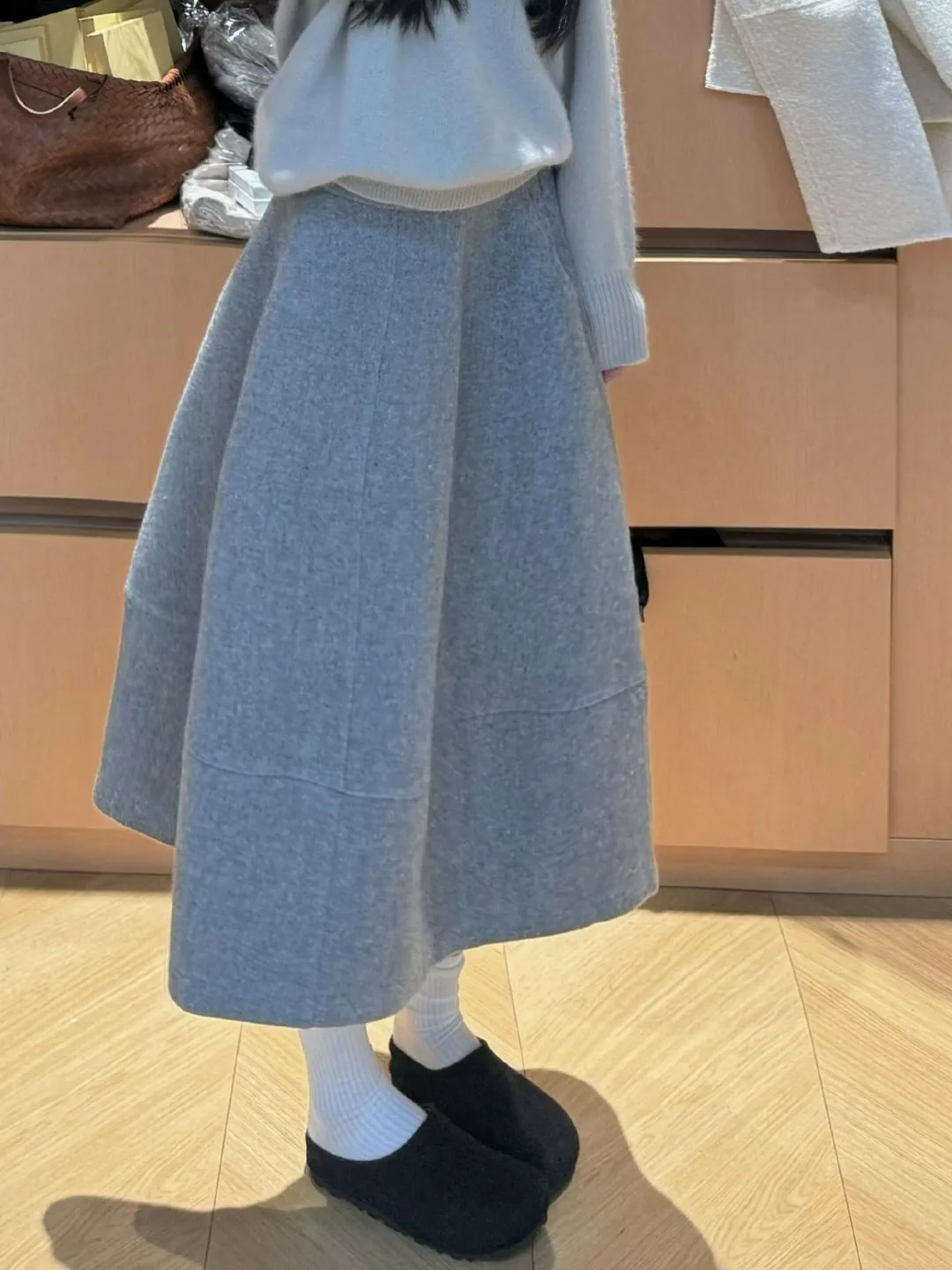 Elegant A-Line Woolen  Skirt Women's Autumn Winter Versatile Floral Print High Waist Polyester Fiber Commute Style Skirt