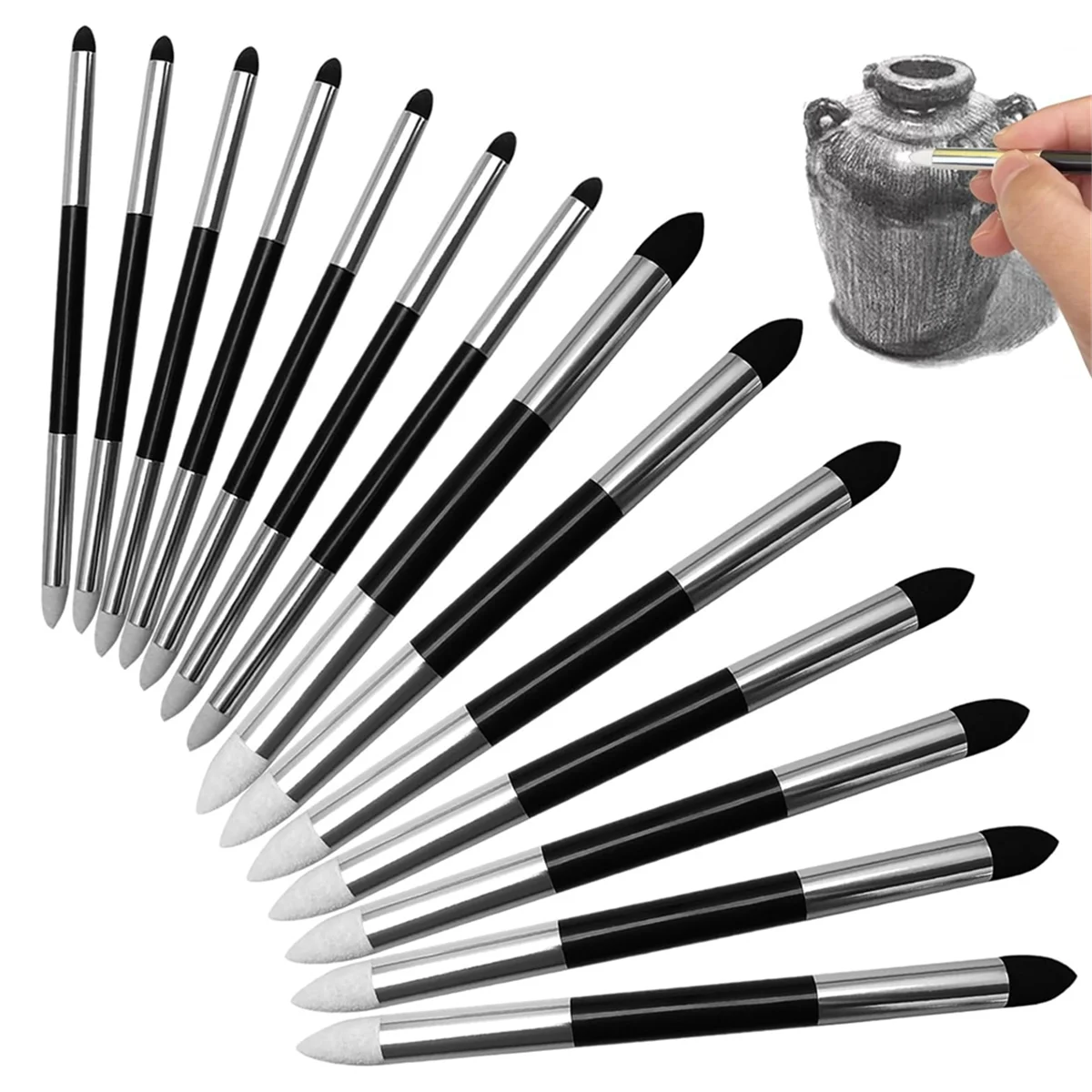 14 Pcs Blending Sponge Pen Double Headed Reusable Sketch Rub Pen