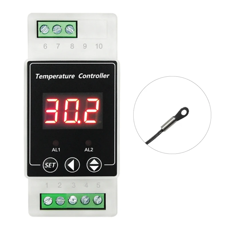 LED Rail Thermostat DC8-24V 2-Way Relay Din Rail Mounted Controller For Heating And Cooling Wire Ear Probe