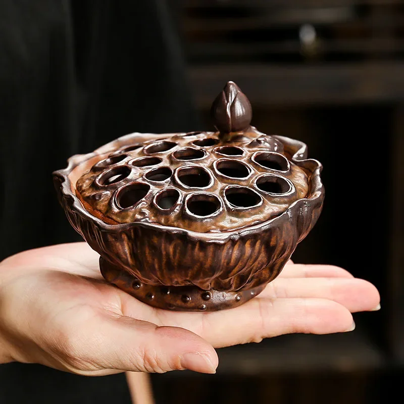 Lotus pod incense burner ceramic plate lotus ornament creative Chinese home decoration household indoor aromatherapy container