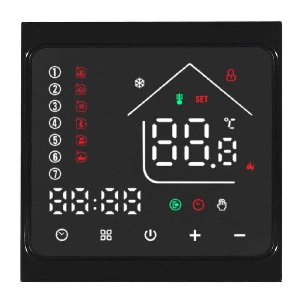 Glass Touch Panel Thermostat For 3A Water & 16A Electric Heating, Digital Floor Heating Controller With 0-90℃ Range