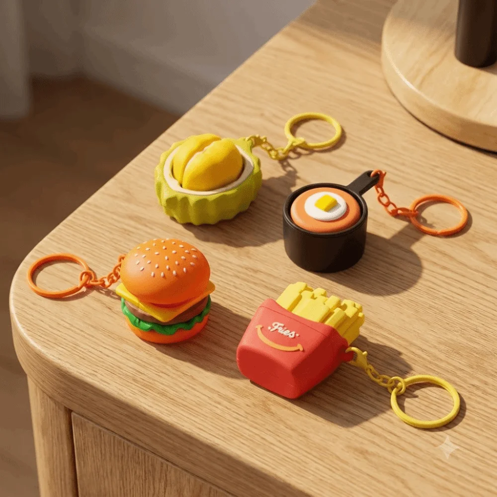 Novelty Relaxation Fidget Keychain Cute Plastic Simulation Food Keyring Mini Lightweight Press Bag Pendant Office