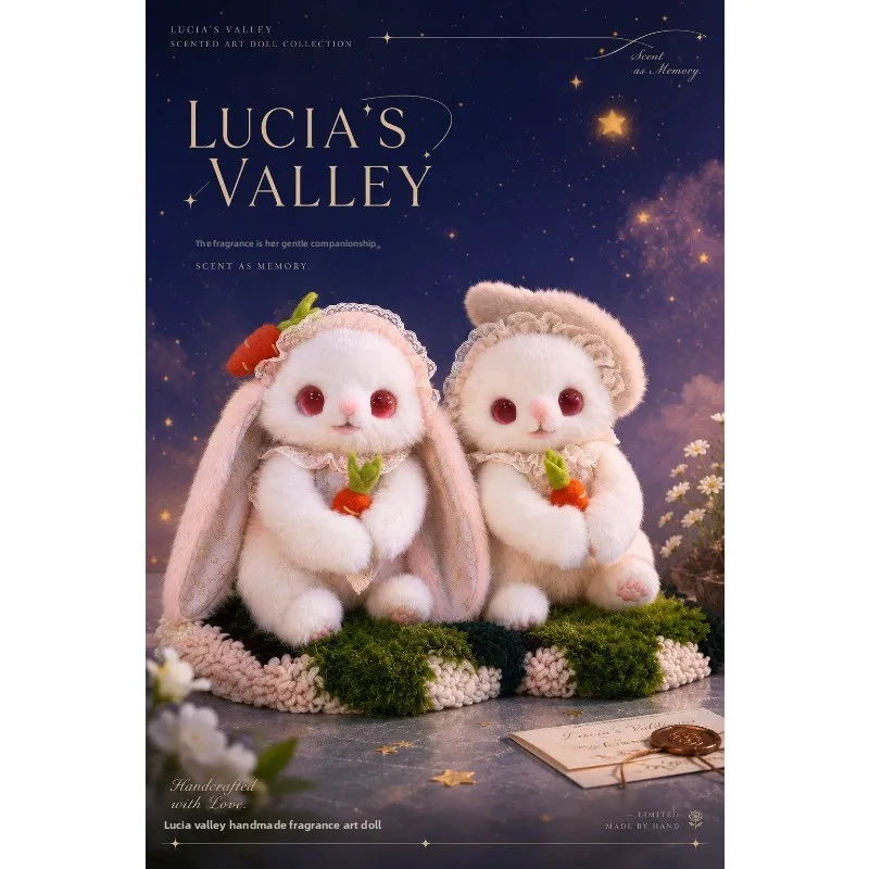 High End Handmade Lace Hat with Fragrance, Pink Long Eared Rabbit Plush Toy Desktop Ornament,suitable for Gifting Delicate Girls