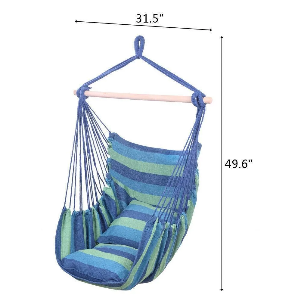 

Hammock Hanging Rope Chair Swing Seat Patio Camping /w 2 Pillows Color Blue US