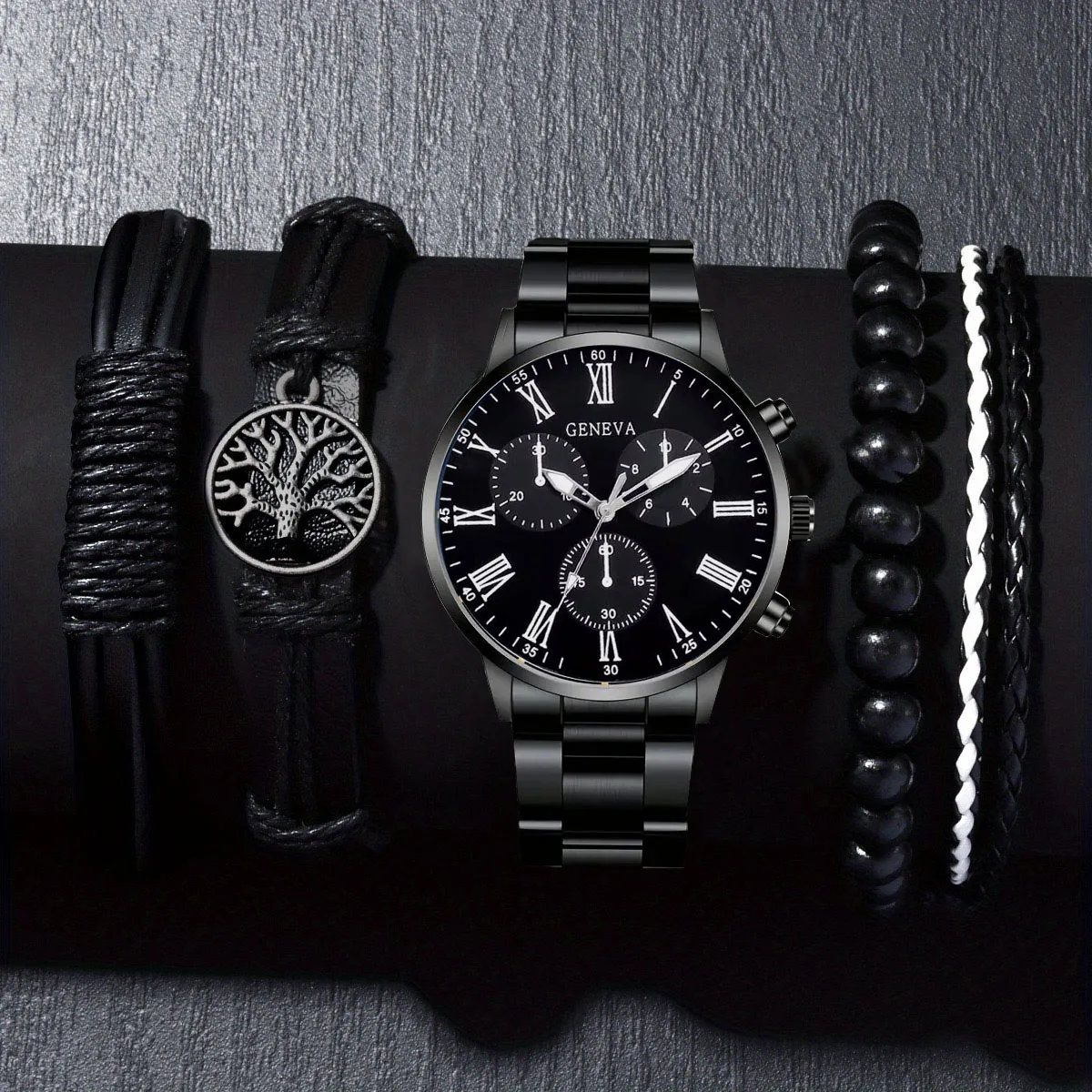 5Pcs  Quartz Watch & Jewelry Set, Stylish Daily Wear Gift for Friends & Family