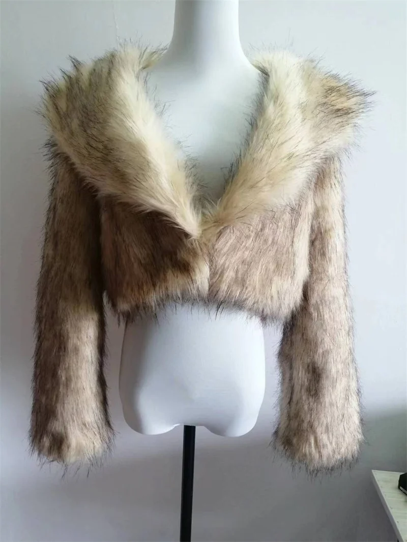 FANIECES Winter Faux Fur Short Coats Women Lapel Hairy Fluffy Party Outwear Tops Elegant Luxury Fur Jackets New In veste femme