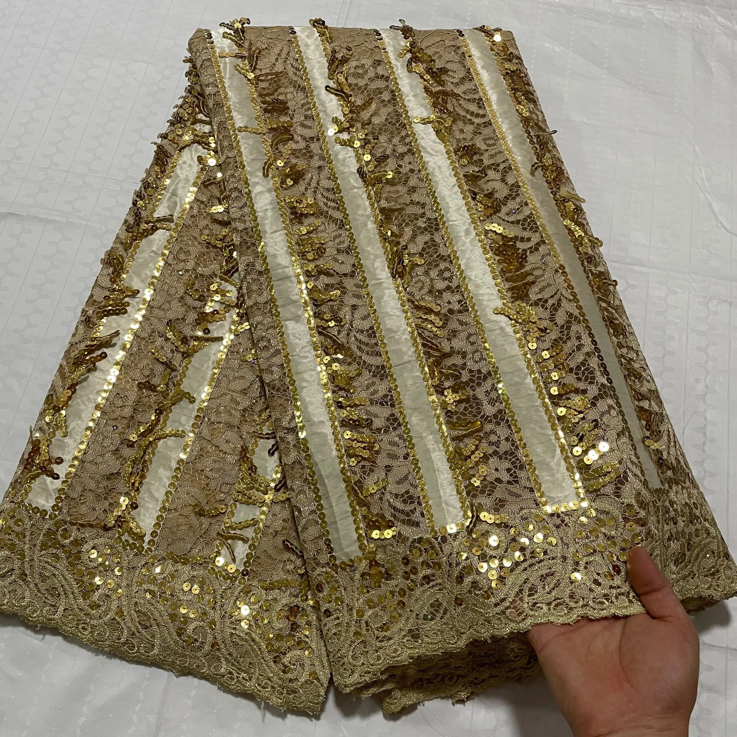 CC1412 2025 High Quality Africa Nigerian Tulle Purple Lace Fabric Sequins for Wedding Dress Chiffon Party Guipure Sewing 5Yard