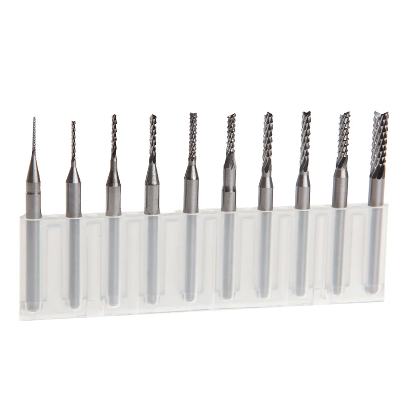 10Pcs 1/8\'\' 0.8-3.175mm Drill Bits Engraving Cutter Rotary PCB End Mill Set