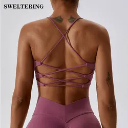 Women Cross Strap Sports Bra Gym Workout Tops Push Up Brassiere Yoga Crop Top Fitness Vest Running Sexy Sports Underwear