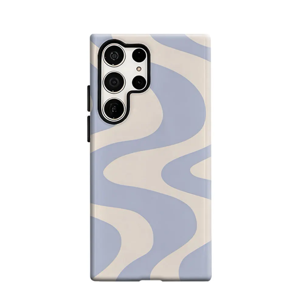 CaseLumi Phone Case For Samsung Galaxy S25 S24 S23 Ultra Plus HD Hard Pale Blue Curved Wave Double Layer Cover Film Shell