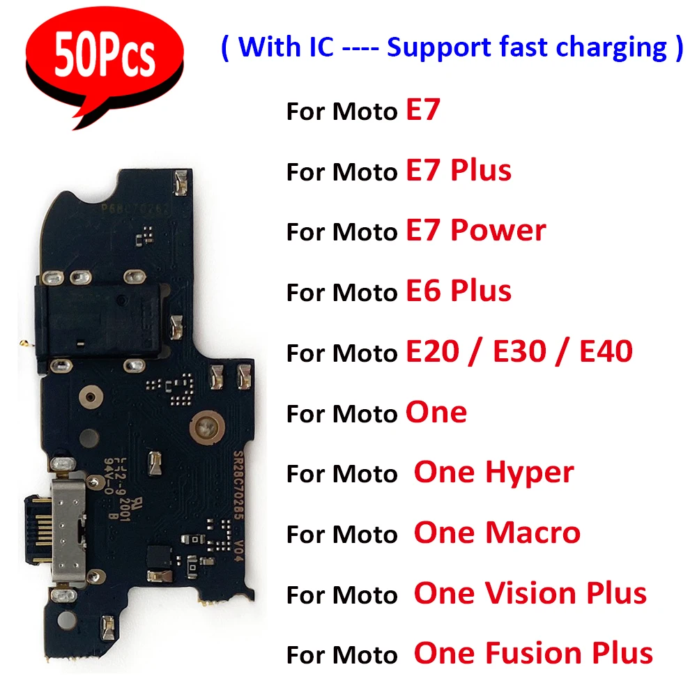 50Pcs，USB Charging Port Socket Charger Connector Flex Board For Moto E40 E20 E6 Plus E7 Power / One Fusion Hyper Macro Vision