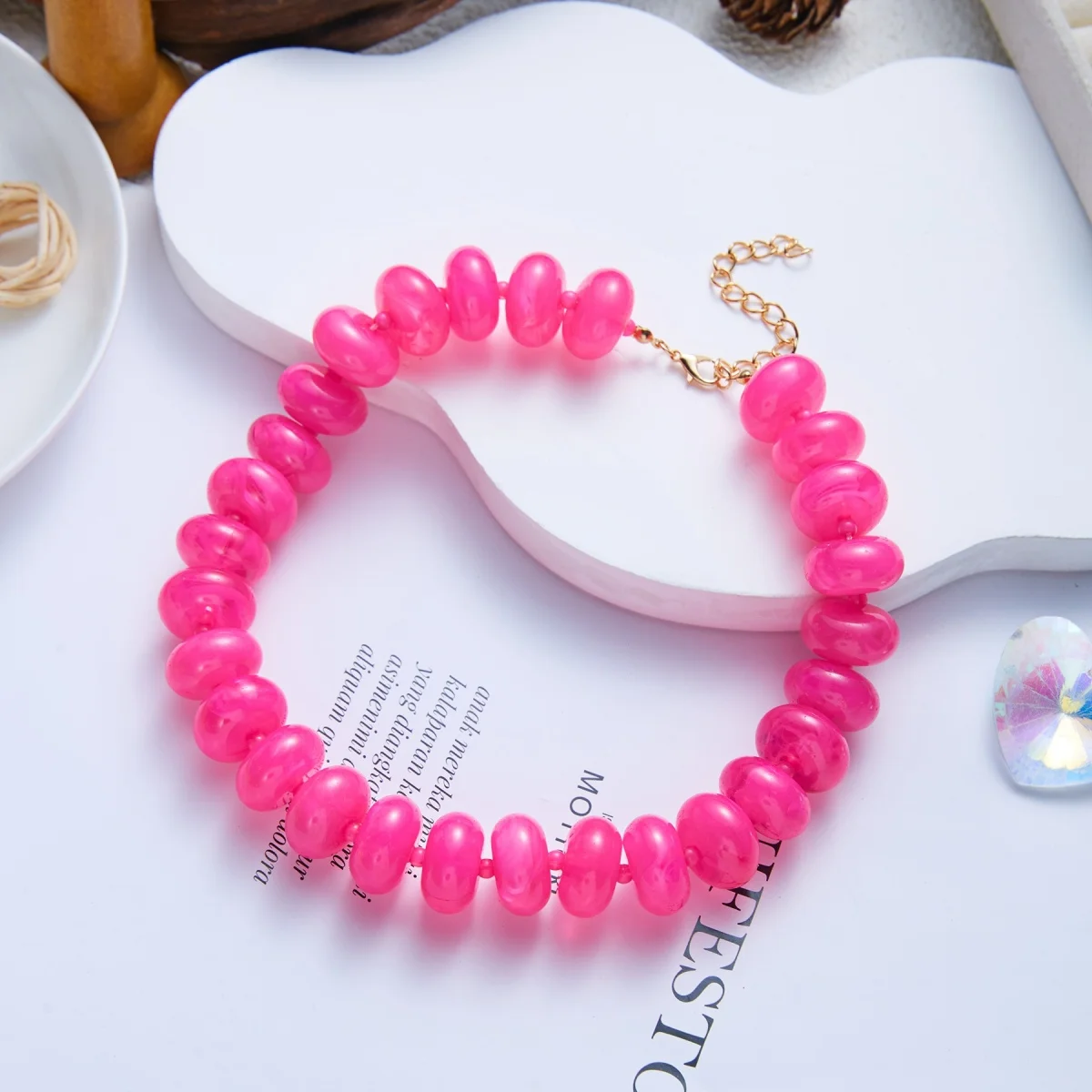 Dopamine Bunte flache, runde Acryl-Perlenkette für Damen und Herren, trendige, einfache geometrische Harzperlen, stapelbarer Choker-Schmuck – Detail 18