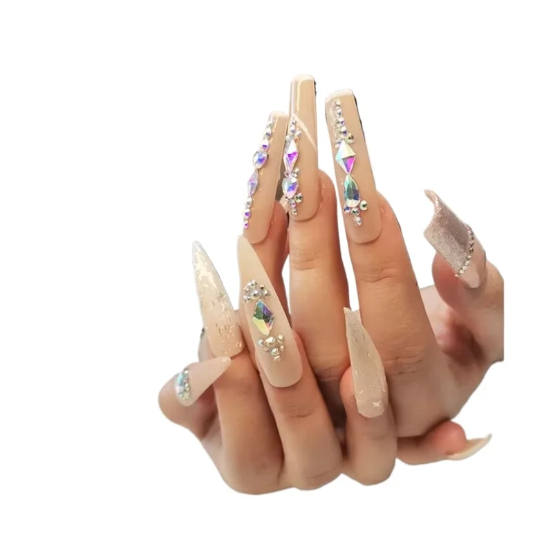 Matte manicure with long ballet pressing on the nails