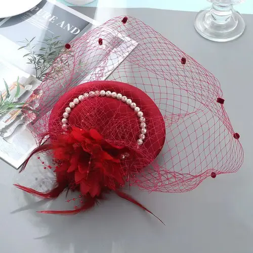 Imagen 2 del producto Sombrero de copa de novia, tocado de plumas para mujer, tocados de bodas para mujer, tocado de velo de plumas elegante, accesorios para el cabello