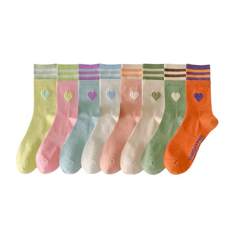 1/8 pairs Colorful Women's Spring Fashion Versatile Middle Socks Striped Love Splicing Long Socks Casual Comfortable Socks