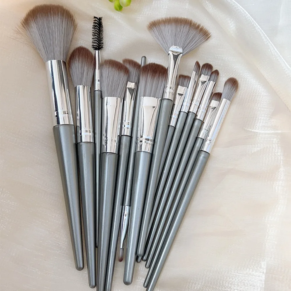 14Pcs/Set Highlighter Makeup Brush Set Draw Eyebrows Contouring Eyeshadow Brush Fluffy Gray Blush Brush Women Beauty Tool