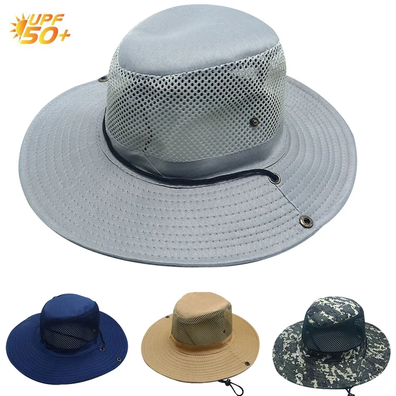 Men Women Summer Foldable Sun Fisherman Breathable Mesh Outdoor Sport Fishing Sun Hat Wide Brim Beach UV Sunscreen Cap 2023