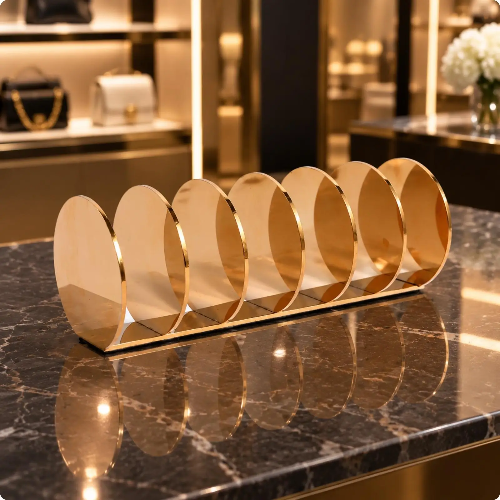 Stainless Steel Display Shelf Tiered Wallet Holder Countertop Rack for Retail Boutique Showcase Organizer
