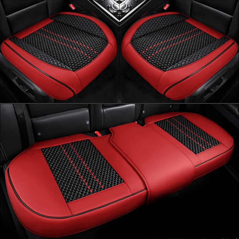 

3pcs Premium PU Leather + Ice Silk Car Seat Covers Soft & Comfortable 3D Side Support Non Slip All Season Use Easy to install