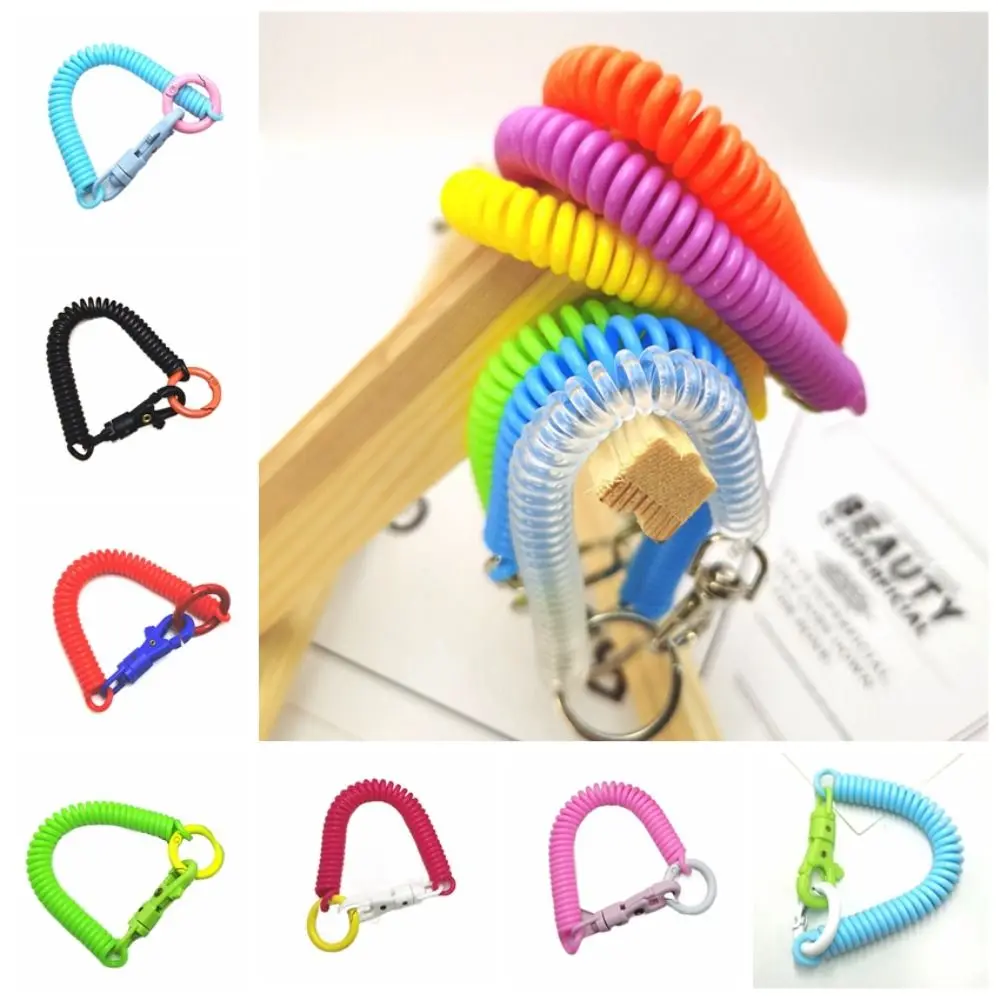 Contrasting Colors Anti-lost Lobster Clasp Key Hooks Stretchy Stretch Spring Coil Keyring Spiral Spring Coil