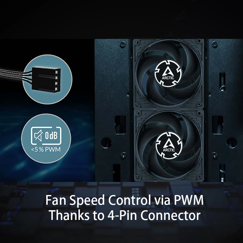 مروحة ARCTIC P8 Max عالية الأداء 80 مم، يتم التحكم فيها PWM 500–5000 دورة في الدقيقة، تحسين الضغط الثابت، محمل ديناميكي سائل