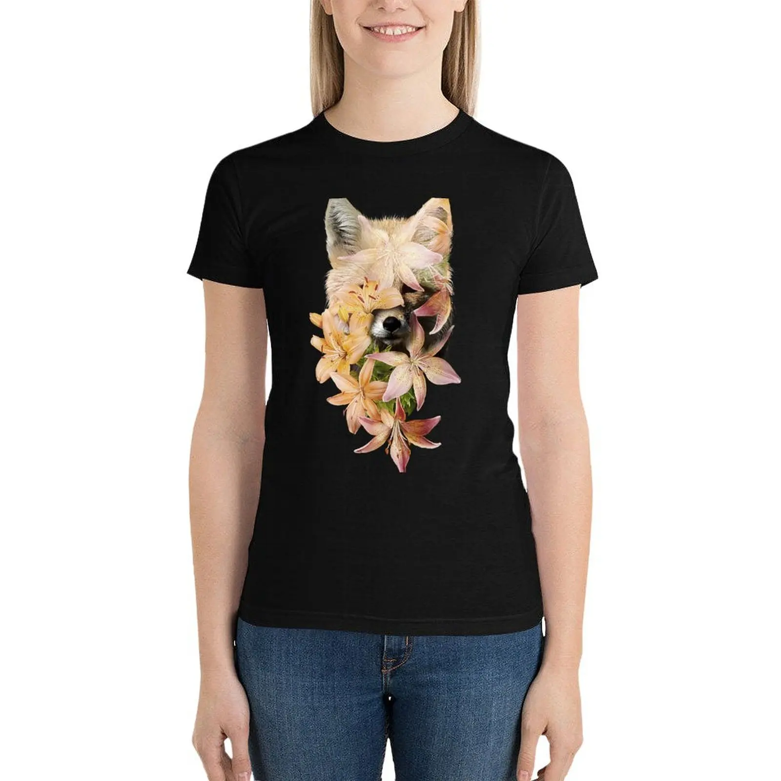 

Foxy flowers T-Shirt aesthetic clothes animal print shirt for girls t shirt dress Women