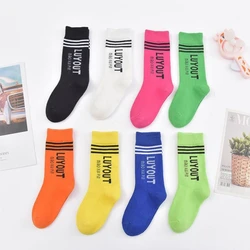 1 Pairs Children Sports Socks Fashion Candy Colors College Style Stripes Boys Girls Long Tube Socks Alphabet Football Socks