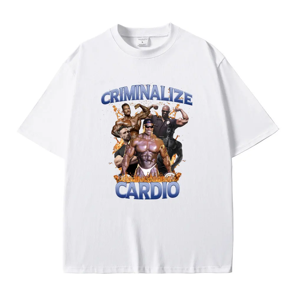 Criminalize Cardio Funny Meme Graphic Tshirt Men Women Fitness Gym Casual Vintage T-shirt Men's Fashion Loose Tees Streetwear