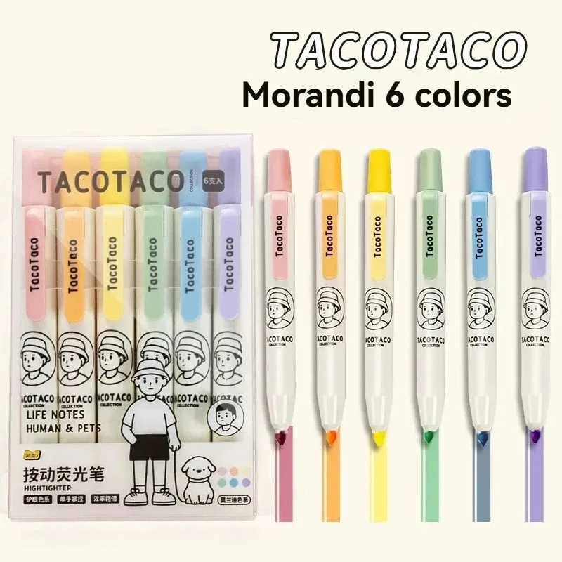 

6pcs Taco Color Highlighter Pens Set Cartoon Human & Pets Knock Type Art Marker for Drawing Painting