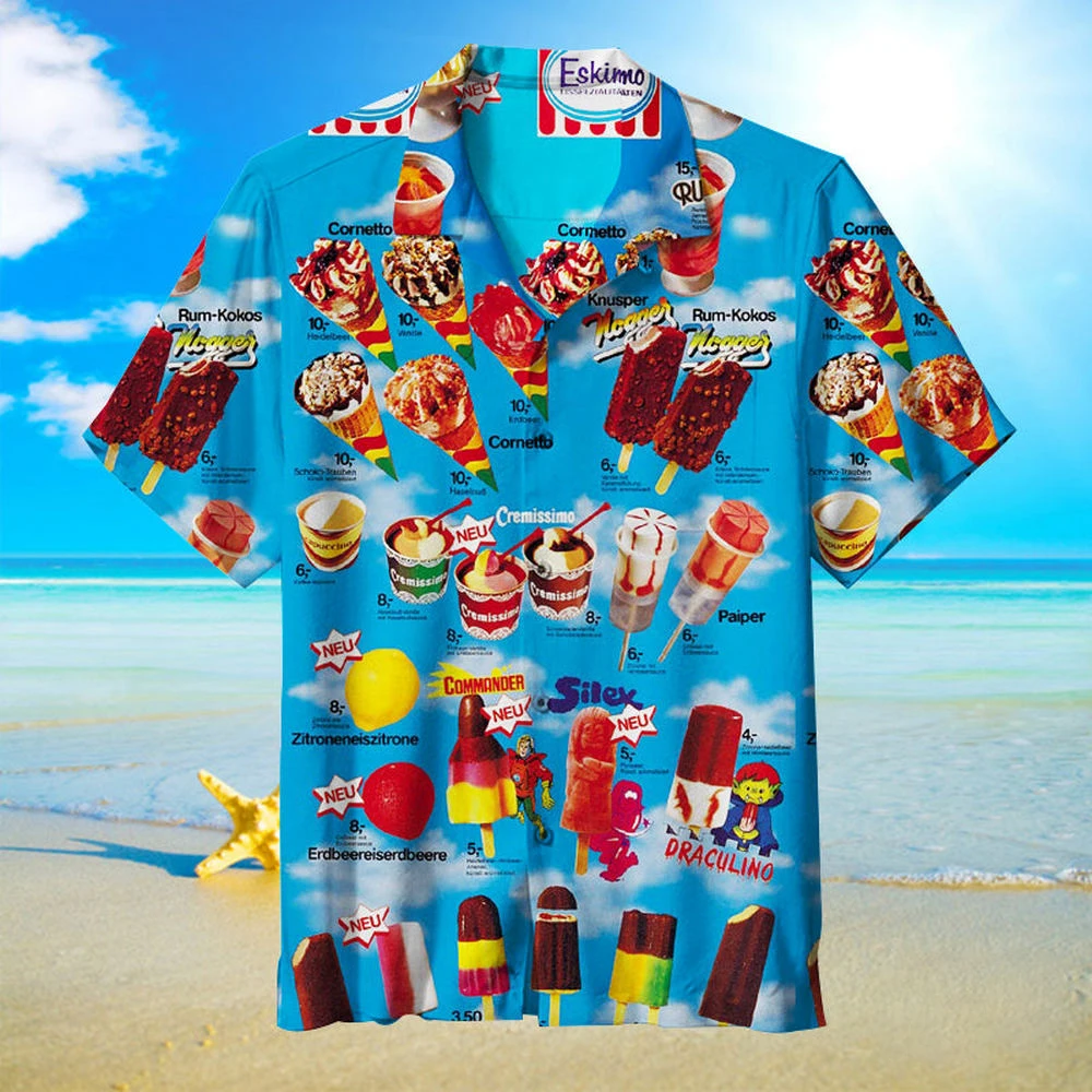 2024 Hawaiian Shirts For Men Summer Ice Cream T-Shirt Beach Prints Short Sleeved Shirt Tops Casual Original Design Men's Clothes