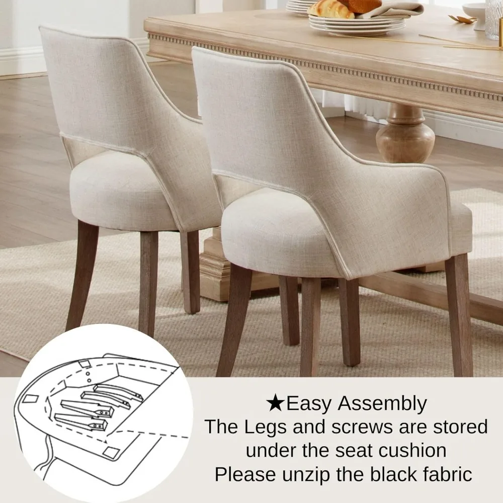 مجموعة من 4 كراسي طعام منجدة من الكتان بأرجل خشبية للاستخدام في المعيشة وتناول الطعام وغرفة النوم والمطاعم