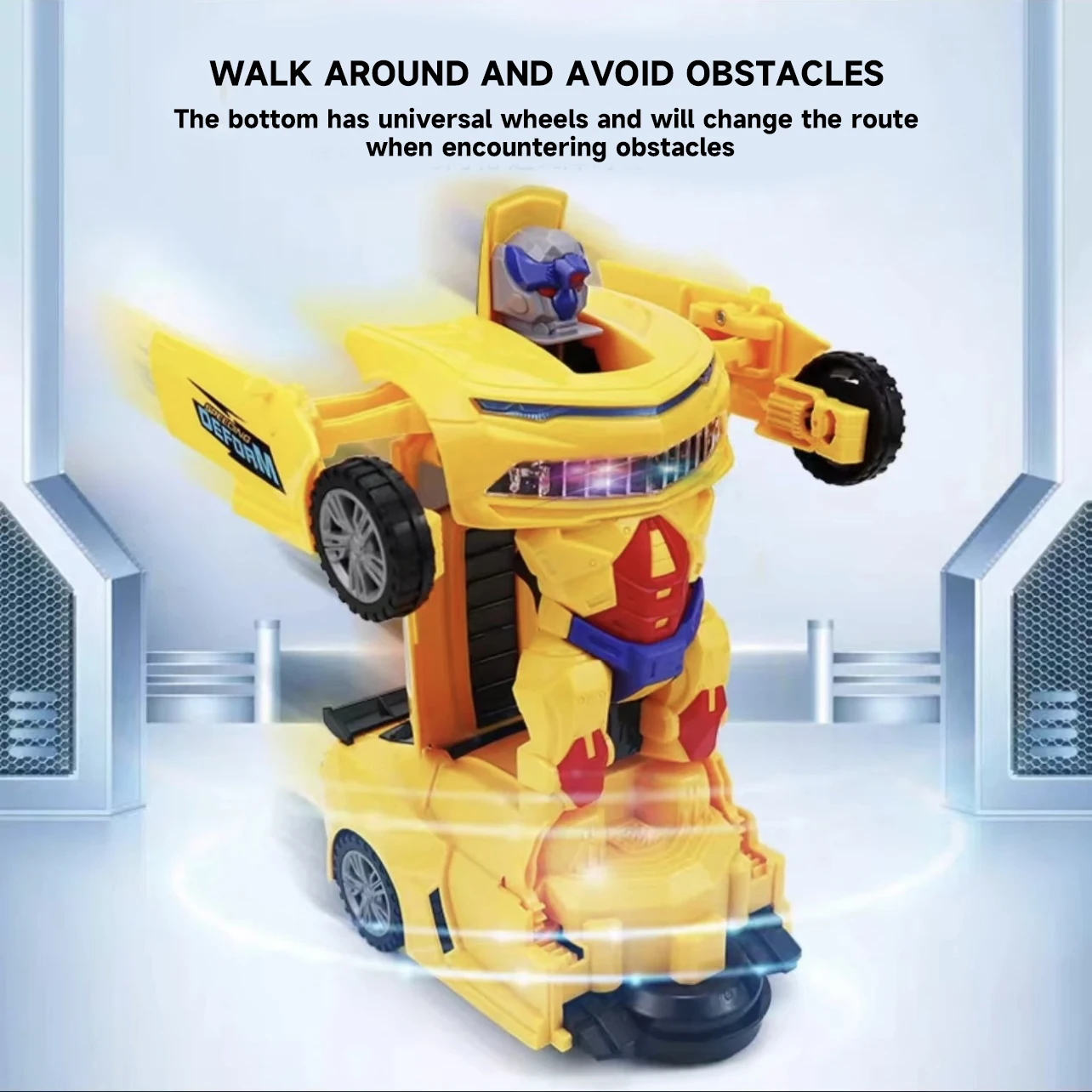 Boys 2-in-1 Stunt Racing Robot Car Toy with Colorful Lights And Music Obstacle Avoidance Feature Transforming Fun Gift for Kids