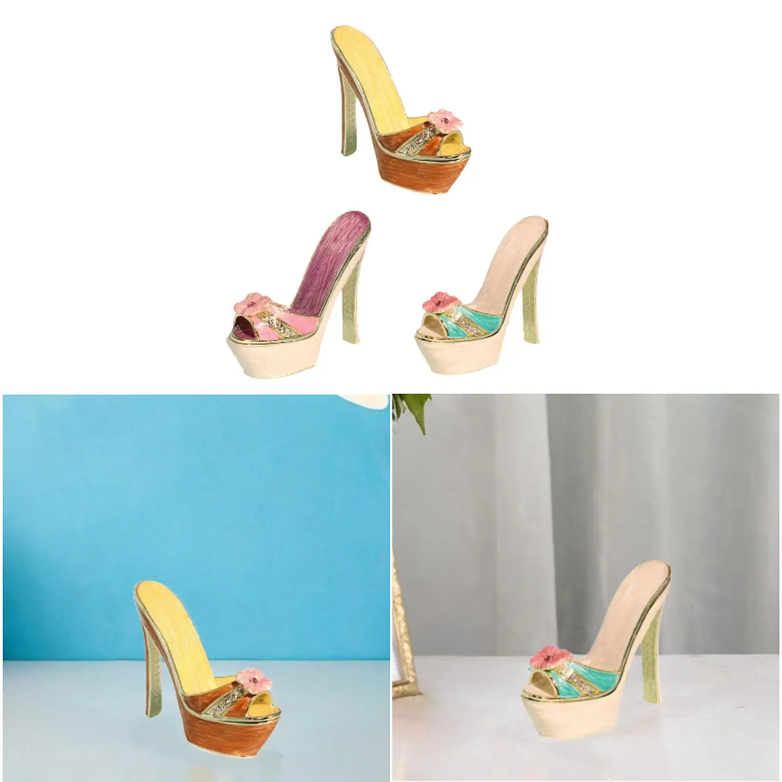 

High Heel Jewelry Storage Box Enamel Trinket Container Tabletop Gift Box for Pendants