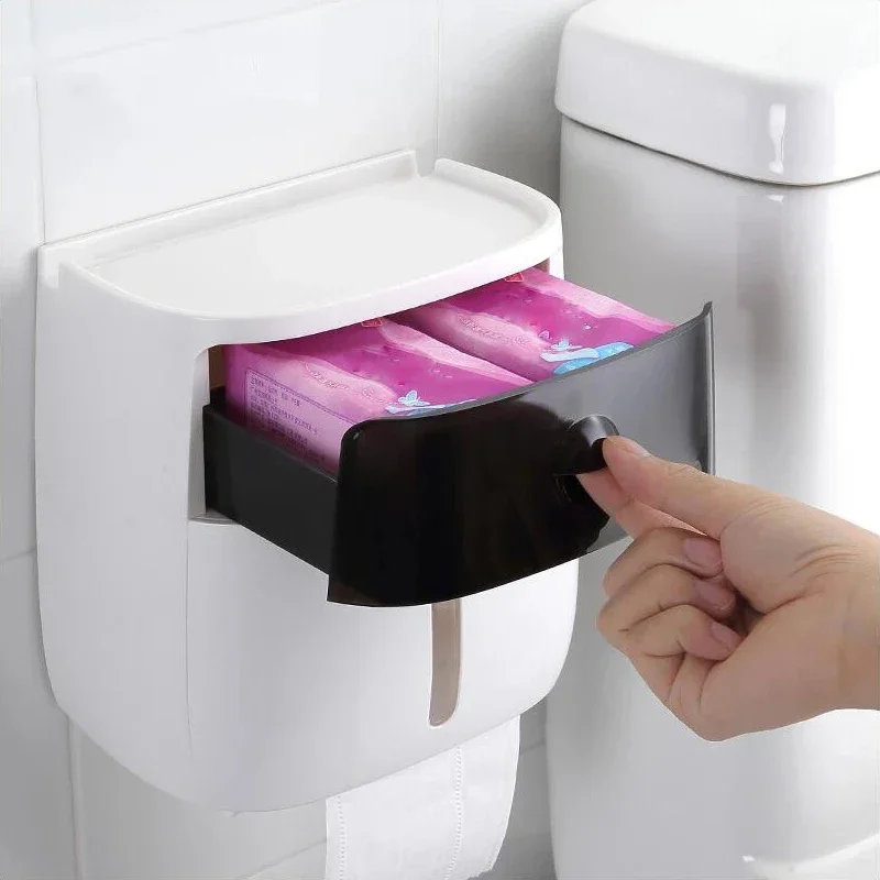 Waterproof Toilet Paper Holder Plastic Paper Towels Holder Wall Mounted Bathroom Shelf Storage Box Portable Toilet Roll Holder