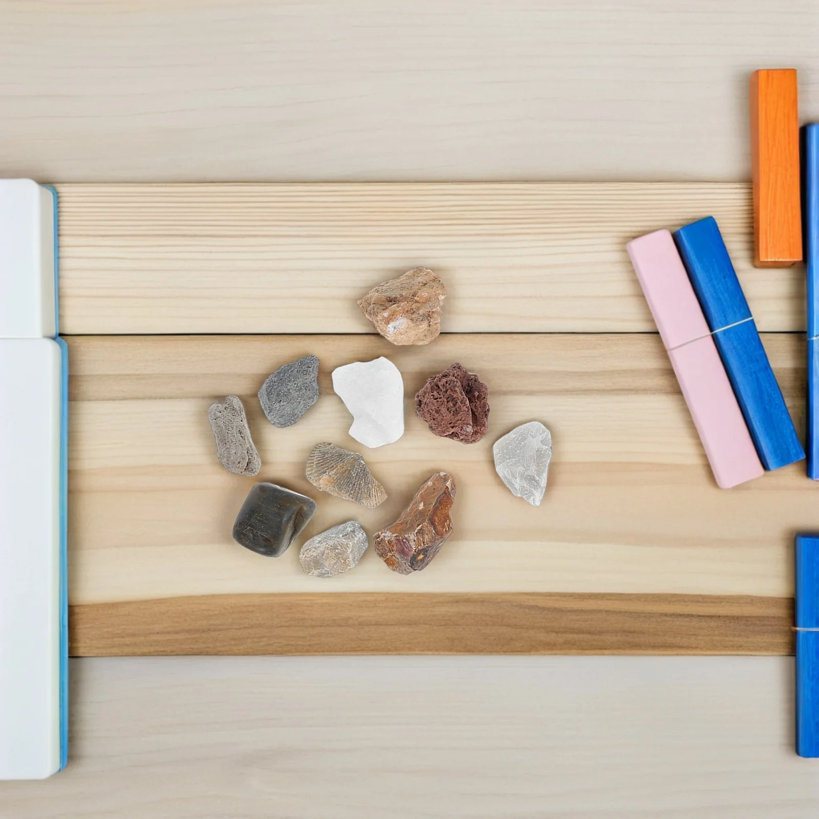 1 set 1 Set Rocks Minerals Specimens Kit Geology Classroom Collection Educational Teaching Tools Storage Box Limestone