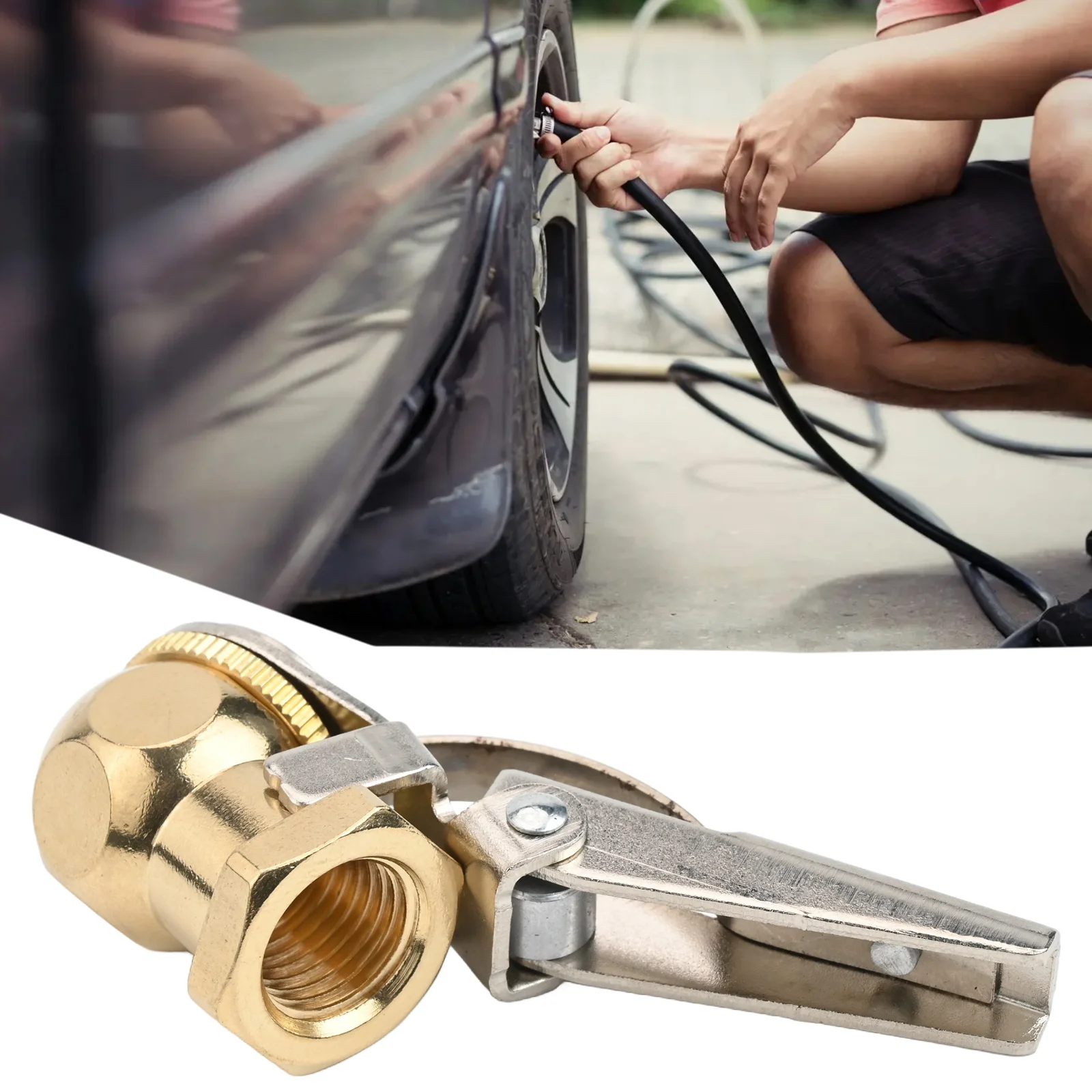 

1PC Brass Tire Inflator Nozzle 1/4 Inch FNPT Closed Ball Chuck With Safety Clip For Car Bike Motorcycle Tire Accessories