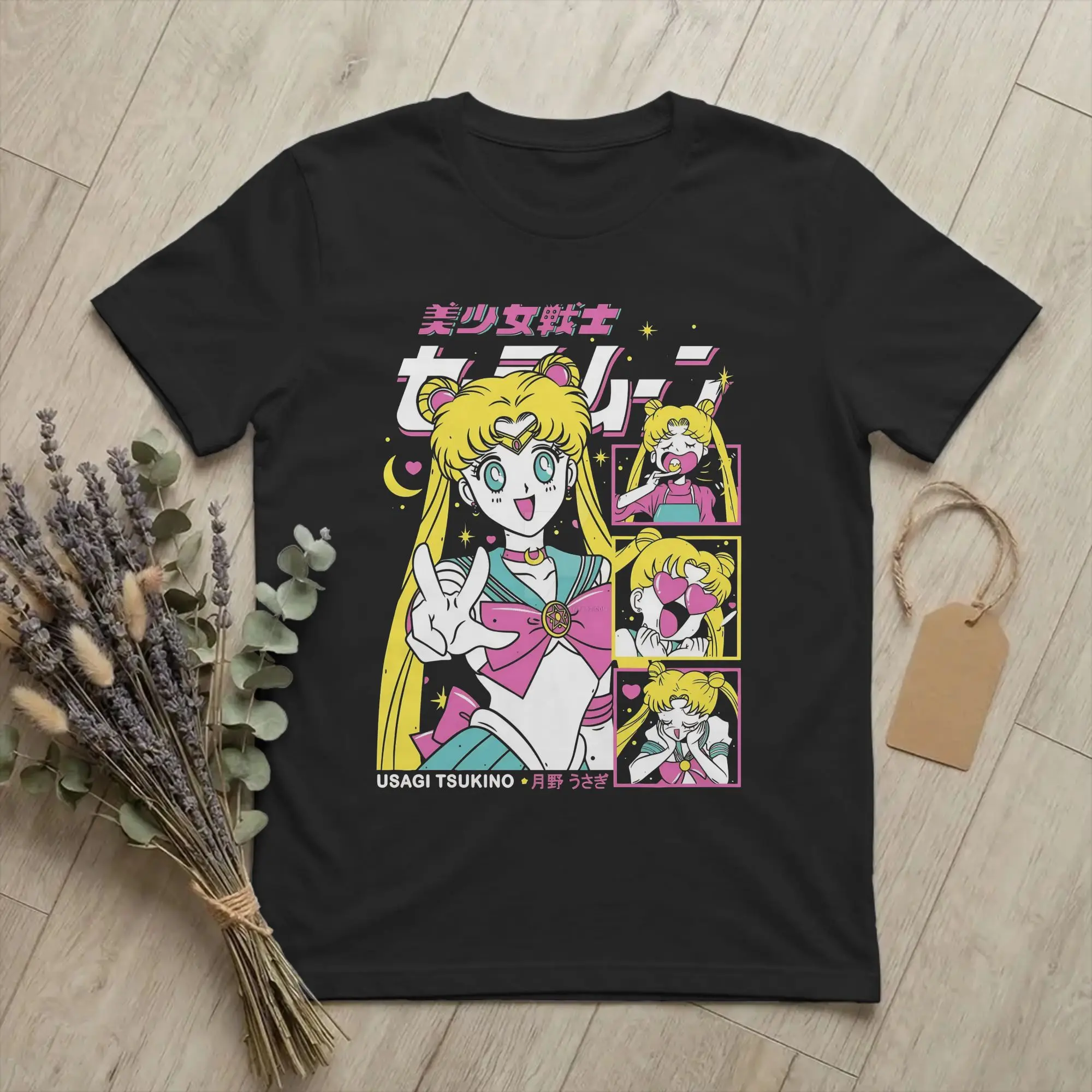 Sailors Moons T Shirt Unisex Cotton Tops Shirts Retro Usagi Tsukino Crewneck Short Sleeve