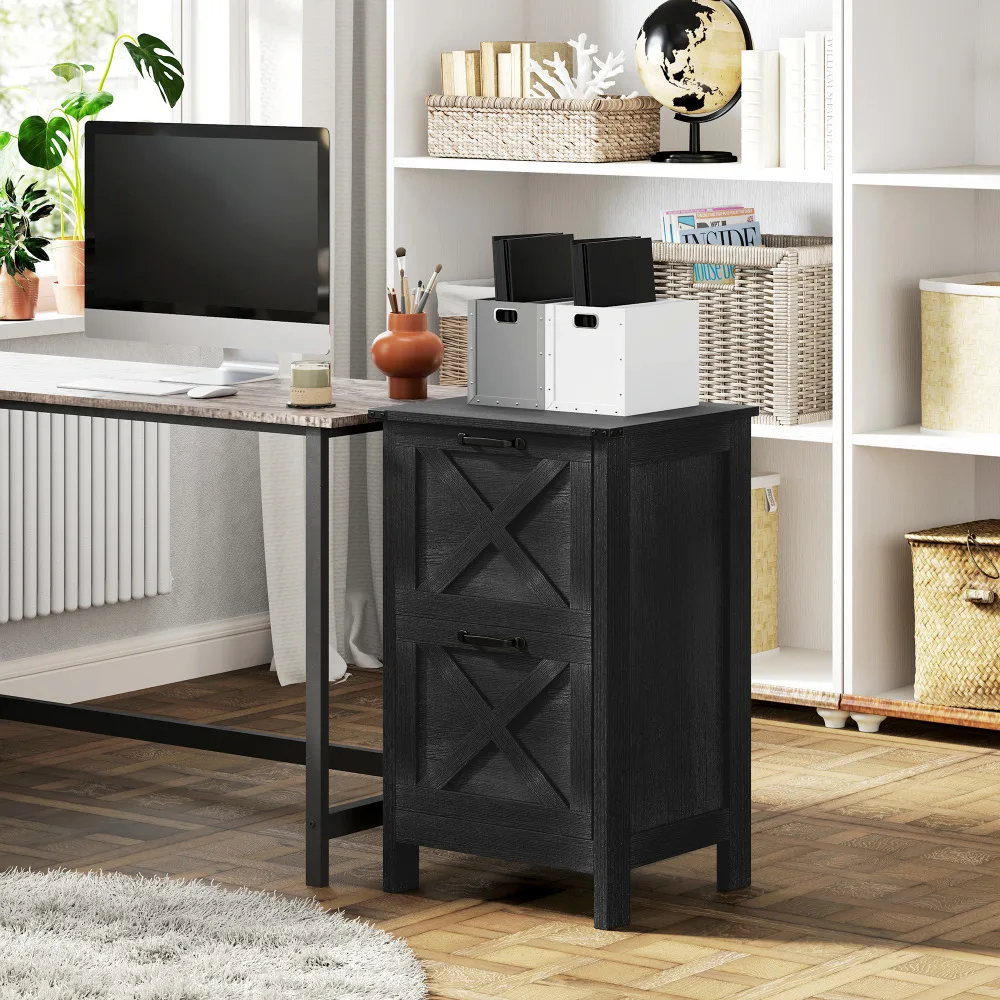 Rustic Farmhouse File Cabinet with 2 Adjustable Drawers, Quiet Glide Drawer Design, Anti-Tipping Particleboard Office Storage Cabinet for A4 Letter Files